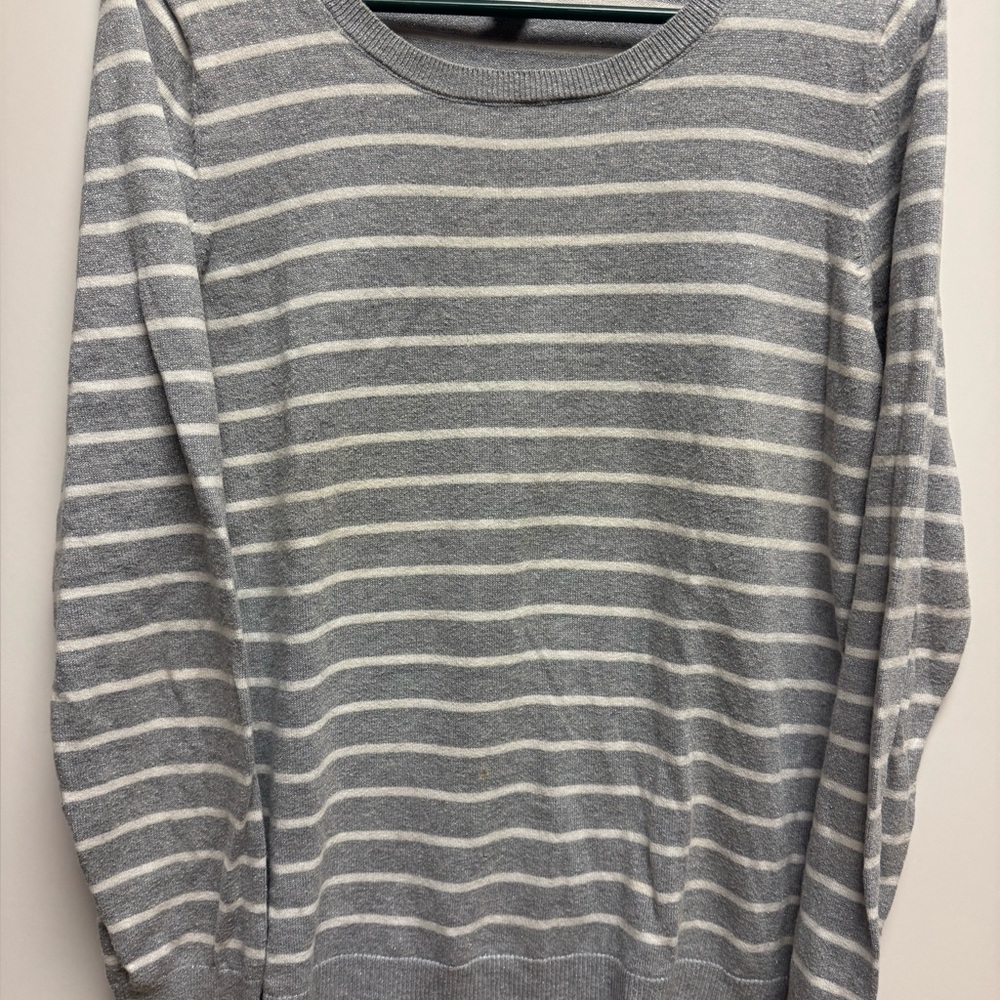 Old Navy Silver and White Striped Top